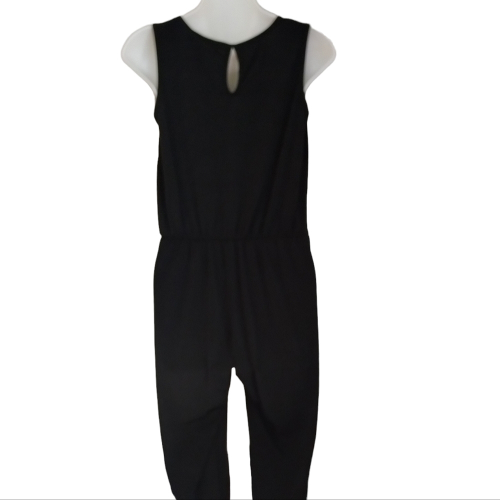 Women’s Black Wide Leg Jumpsuit Gold Detail V-Neck Medium - Picture 4 of 11